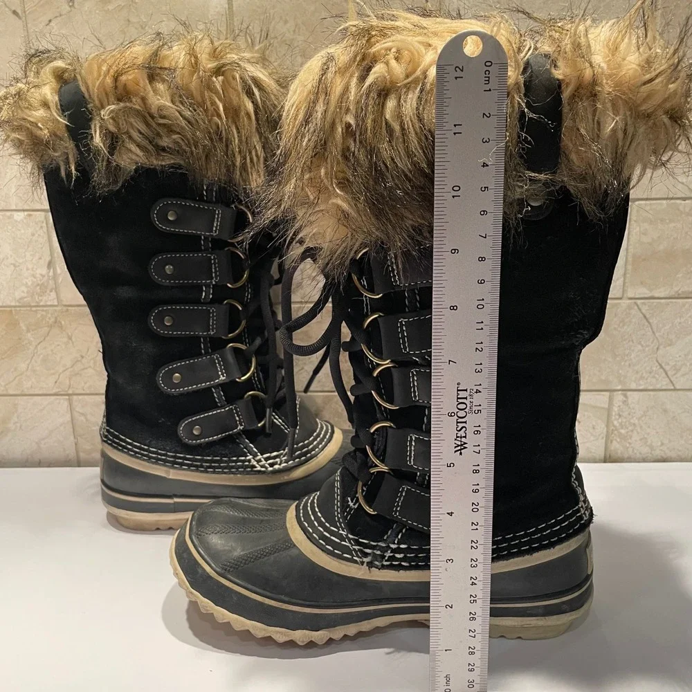 Sorel Joan of Arctic Boots Black Suede Faux Fur Winter Snow NL1540-010 Womens 5‎